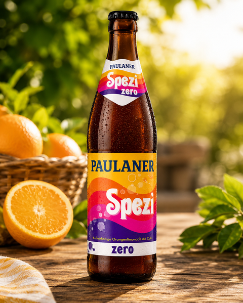 Paulaner Spezi Zero 0,5l- Koffeinhaltige Orangenlimonade mit Cola ohne Zucker