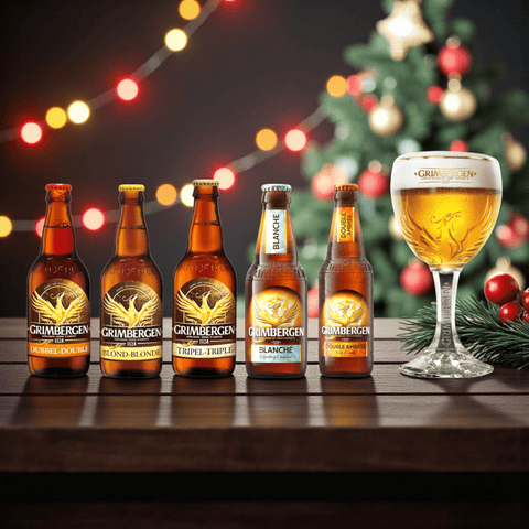 Grimbergen Geschenkset mit Glas – 5 Sorten belgisches Klosterbier + Originalglas