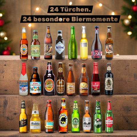 24 verschiedene Biere im Bier Adventskalender 2026 mit internationalen Spezialitäten und Weihnachtsbieren