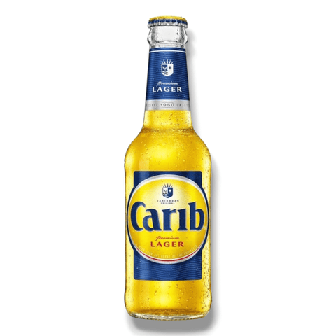 Carib Premium Lager 330ml Einzelflasche auf weißem Hintergrund