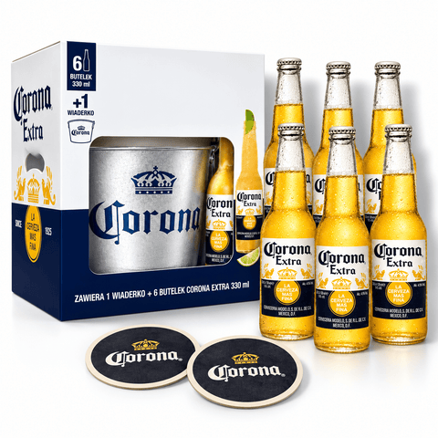 Corona Extra Geschenkset mit 6 Flaschen 0,33 l Eiskübel und 6 Bierdeckeln