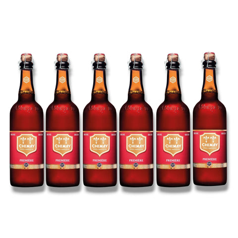 6 Flaschen Chimay Rouge Première à 0,75 l – kupferrotes belgisches Trappistenbier