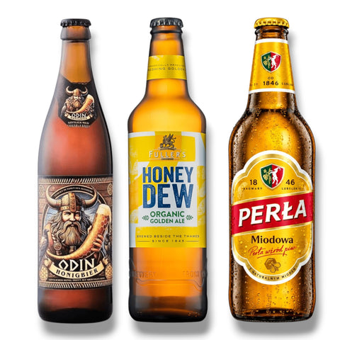 Honigbier Probierpaket mit Fullers Honey Dew Perla Miodowa und Odin Trunk Honigbier