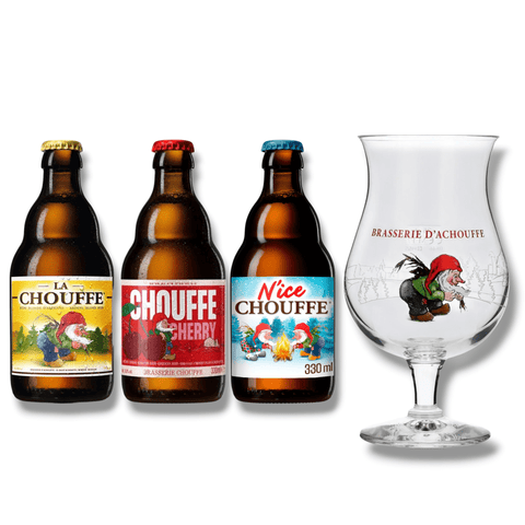La Chouffe Geschenkset mit belgischen Bierspezialitäten und original La Chouffe Bierglas