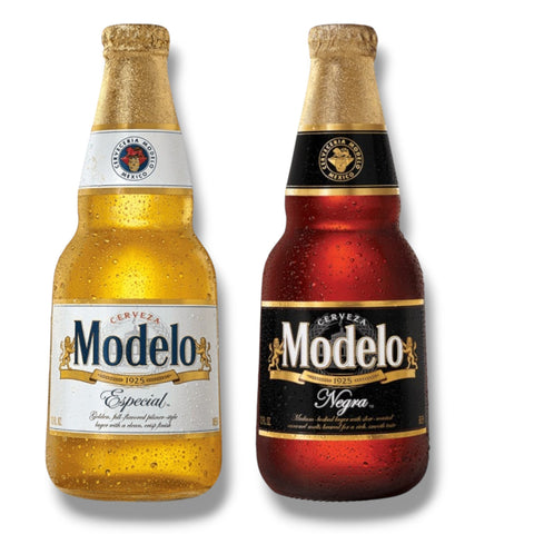Modelo Bier Mixpaket mit Modelo Especial und Modelo Negra – zwei mexikanische Lagerbiere in 355-ml-Glasflaschen