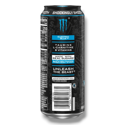Monster Energy Electric Blue 473ml Rückseite mit Produktinformationen