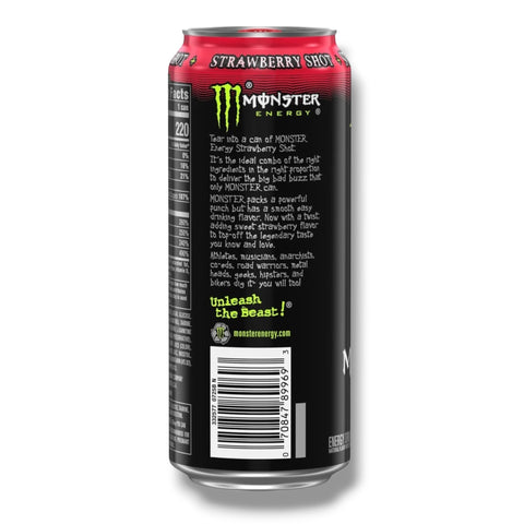 Monster Energy Strawberry Shot 473ml Rückseite mit Produktinformationen