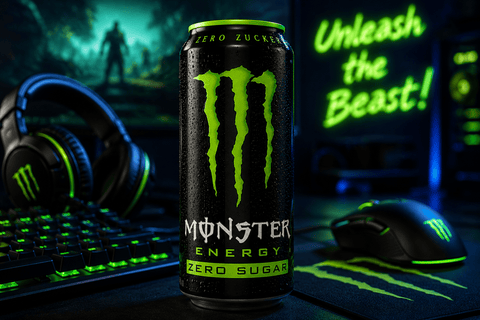 Monster Energy Zero Sugar 500ml Energy Drink im Gaming Setup