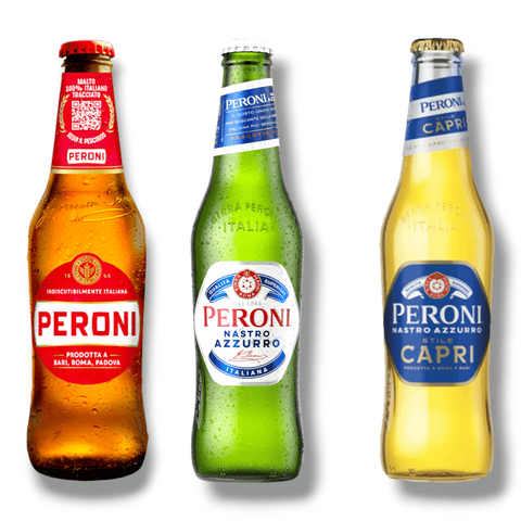 Peroni Mixpaket mit Nastro Azzurro, Peroni Original und Stile Capri in 0,33-l-Flaschen