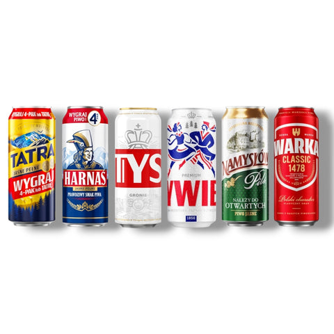 Polnisches Bier Entdeckerpaket mit 24 Dosen Tyskie Żywiec Harnaś Tatra Namysłów und Warka