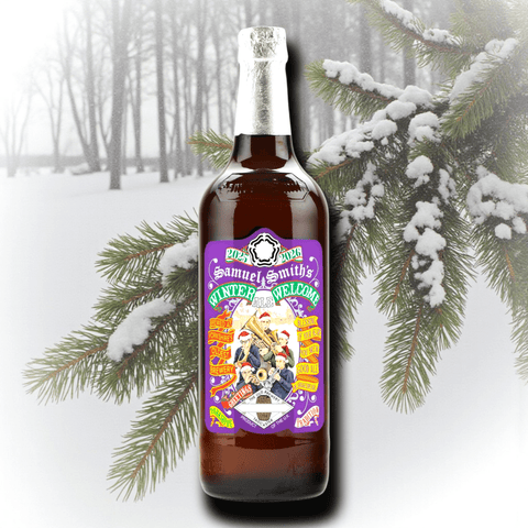 Winterliches Strong Ale aus England – Samuel Smith Winter Welcome Ale mit 6 % Vol im Schnee