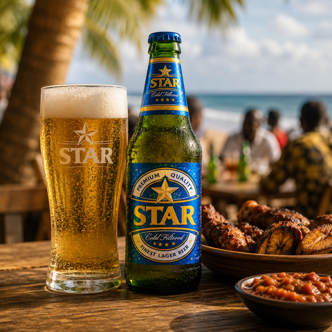 Lager Beer im sommerlichen Outdoor-Ambiente mit gekühltem Glas