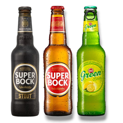 Super Bock Entdeckerpaket mit Stout, Original und Green aus Portugal in 0,33-l-Flaschen