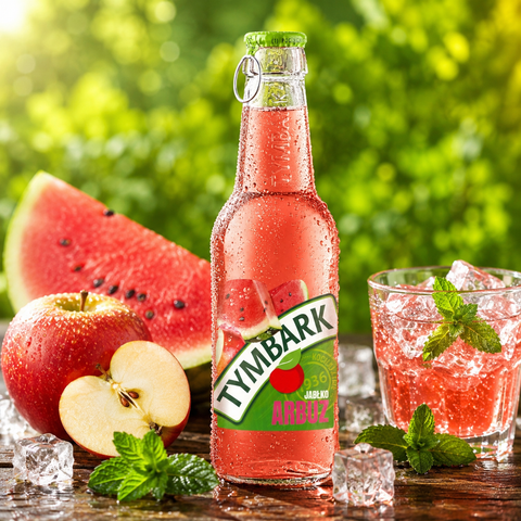 Tymbark Apfel Wassermelone Getränk mit frischem Apfel und Wassermelone auf Eis